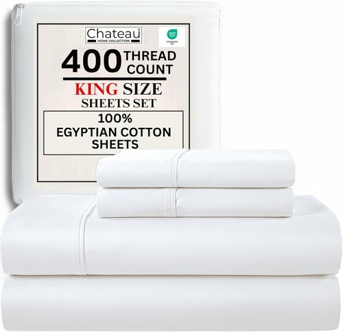 Chateau Home Collection King Size Sheets Set - 100% Egyptian Cotton, 400 Thread Count, Soft & Breathable, White