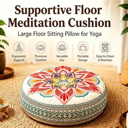 Large Supportive Floor Meditation Cushion - Yoga Sitting Pillow L - Ergonomic, Portable, Indoor Outdoor