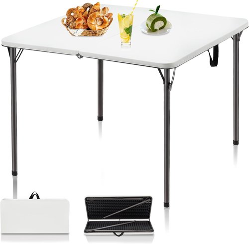 Kasunpul 34" Folding Table - Portable Square Card Table with Collapsible Legs & Carrying Handle | Ideal for Camping, Picnics, Office, and Parties - White