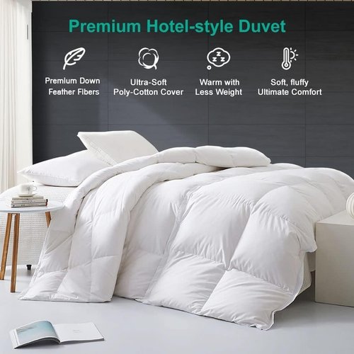 APSMILE Down Feather Fibers Duvet Insert - Ultra-Soft All-Season Comforter | Full/Queen Size, White (90x90)