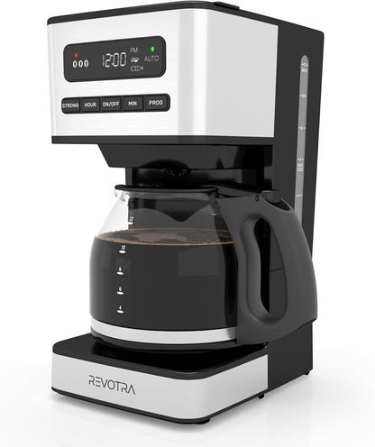 Regine Switzerland 12-Cup Programmable Coffee Maker - Regular & Strong Brew, 24H Timer, Auto Shut-Off