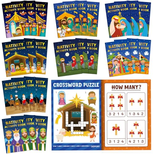 Nativity Activity Books for Kids - 24 Mini Coloring & Game Set - Variation of 24 / Nativity