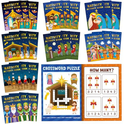 Nativity Activity Books for Kids - 24 Mini Coloring & Game Set - Variation of 24 / Nativity