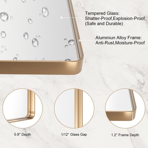 LOAAO Gold Bathroom Mirror - 72”x36” Rounded Rectangle Design | Wall-Mounted, Anti-Rust Tempered Glass