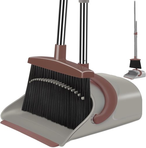 Ivandar Broom and Dustpan Combo Set - 50.6-Inch Long Handle for Effortless Cleaning | Brown and Gray