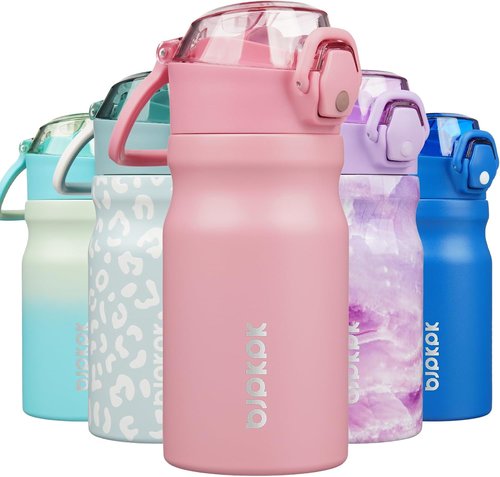 BJPKPK Stainless Steel Insulated Water Bottle - 14oz Reusable Thermal Flask with Straw Lid | Light Pink