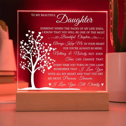 Daughter Keepsake Gift - Lamp of Love, Square Acrylic Plaque Gift for Daughter, Meaningful Message on Display, Unique Birthday Gift for Daughter, Best Gift Idea for Christmas, Gift to Daughter from