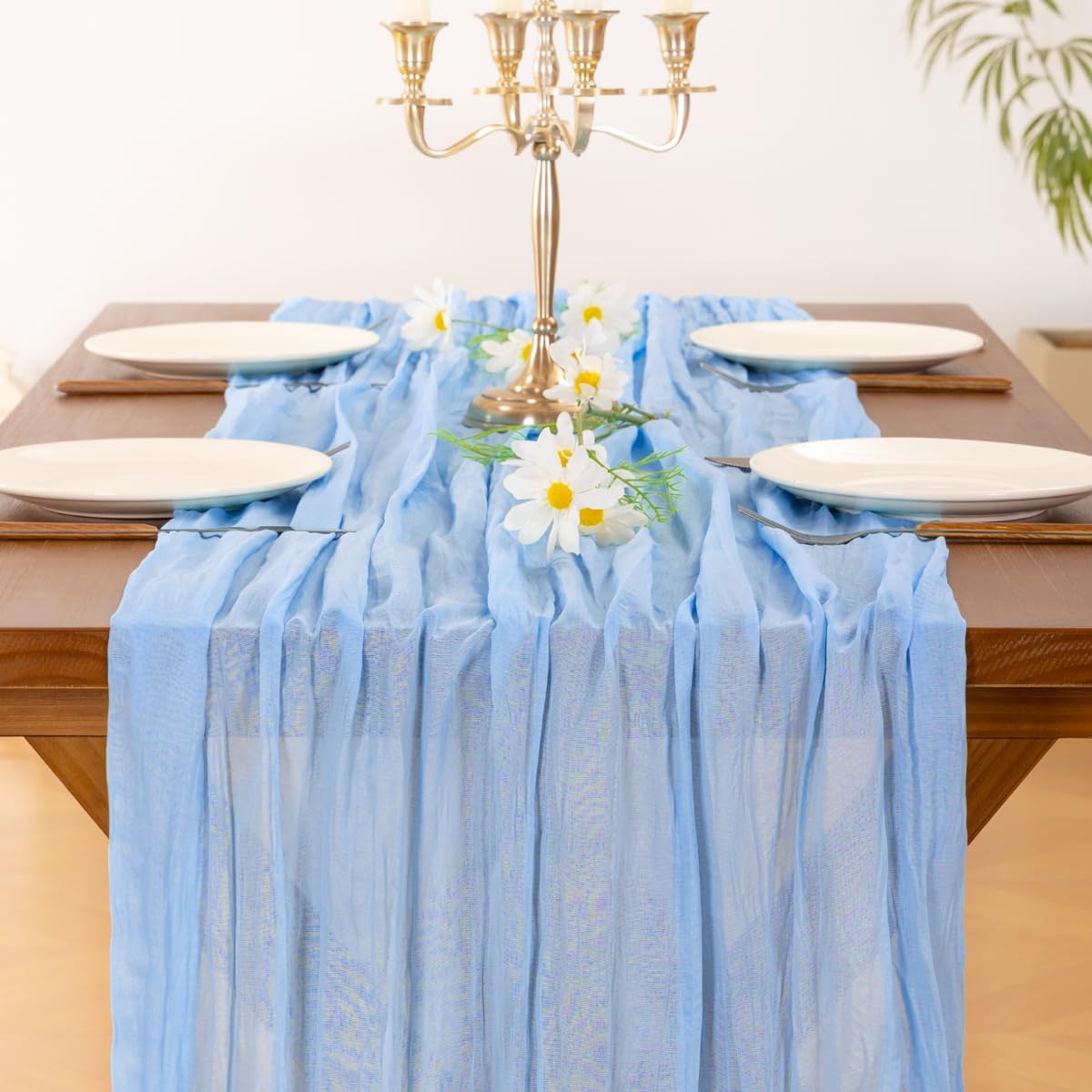 Socomi Blue Cheesecloth Table Runner - 10FT Light Blue Boho Rustic Decor for Weddings & Parties
