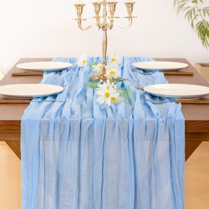 Socomi Blue Cheesecloth Table Runner - 10FT Light Blue Boho Rustic Decor for Weddings & Parties