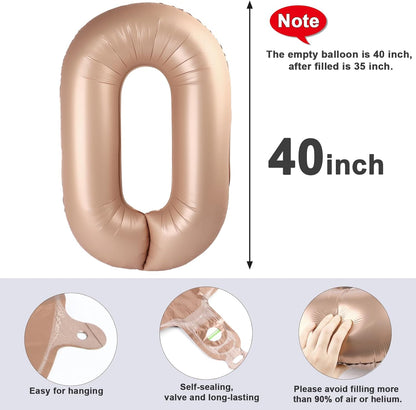 Number 0 Balloons - 40 Inch Light Brown Birthday Decorations for Milestone Events & Baby Showers