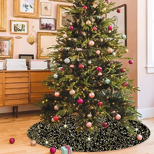 Black and Gold Sequin Christmas Tree Skirt 36 Inch Velvet Holiday Decor