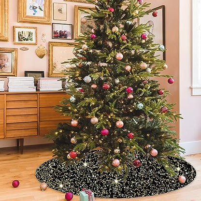 Black and Gold Sequin Christmas Tree Skirt 36 Inch Velvet Holiday Decor