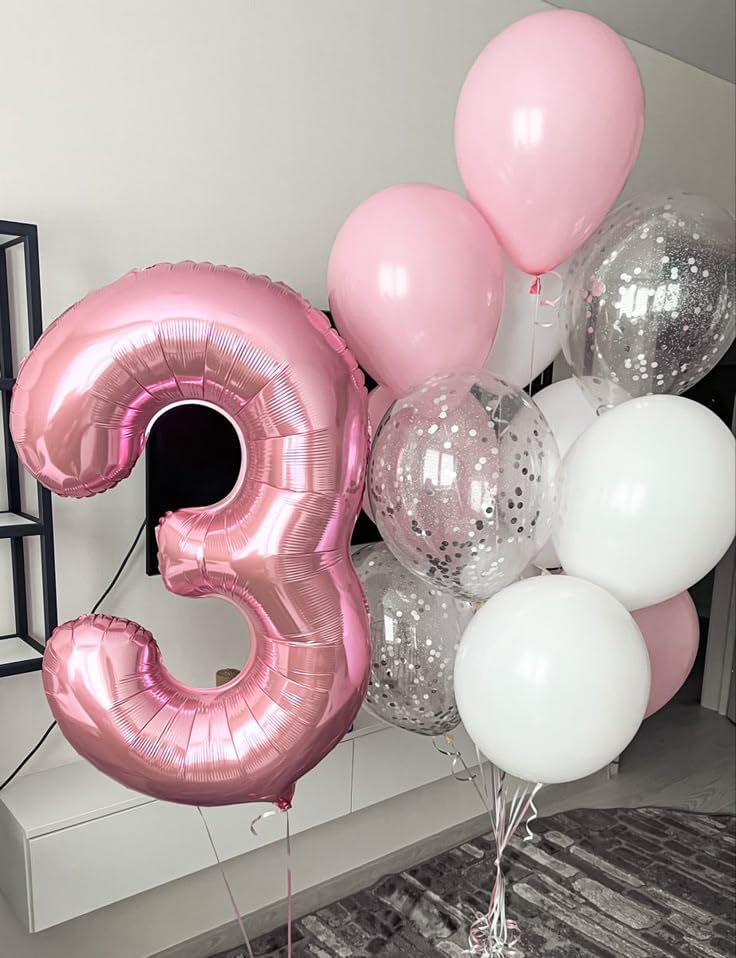 Numbers Balloon - 40 Inch Large Pastel Pink Balloon for 3rd Birthday Party Decor | Perfect for Celebrations
