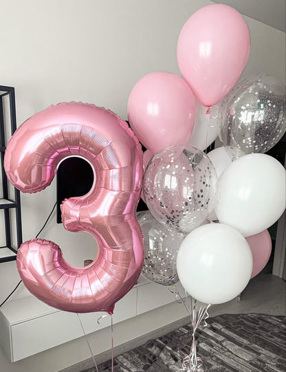 Numbers Balloon - 40 Inch Large Pastel Pink Balloon for 3rd Birthday Party Decor | Perfect for Celebrations