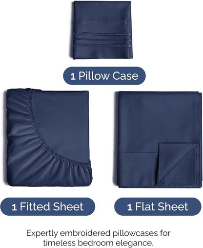 Comfy Twin Size 3 Piece Sheet Set by [Brand Name] - Breathable, Cooling Luxury Bedding - Deep Pockets, Ultra-Soft, Wrinkle-Free - Navy Blue