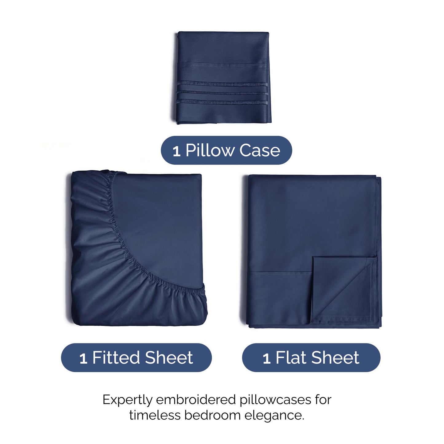 Twin Size 3 Piece Sheet Set - Comfy Breathable & Cooling Bed Sheets Set - Hotel Luxury Bedding for Women, Men, Kids, Teens, Boys & Girls - Deep Pockets, Ultra-Soft, Wrinkle Free - Oeko-Tex - Navy Blue
