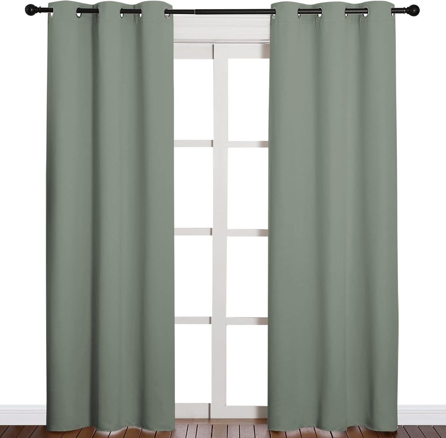 NICETOWN Blackout Curtains - Thermal Insulated Grommet Drapes for Office & Theater | Greyish Green, 84 Inches