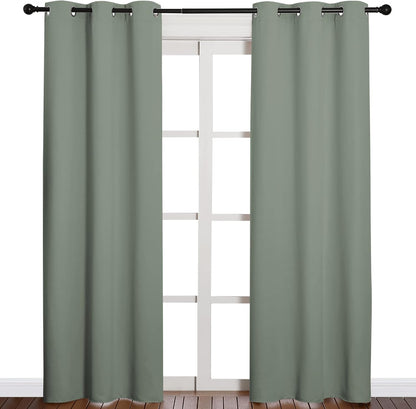 NICETOWN Blackout Curtains - Thermal Insulated Grommet Drapes for Office & Theater | Greyish Green, 84 Inches