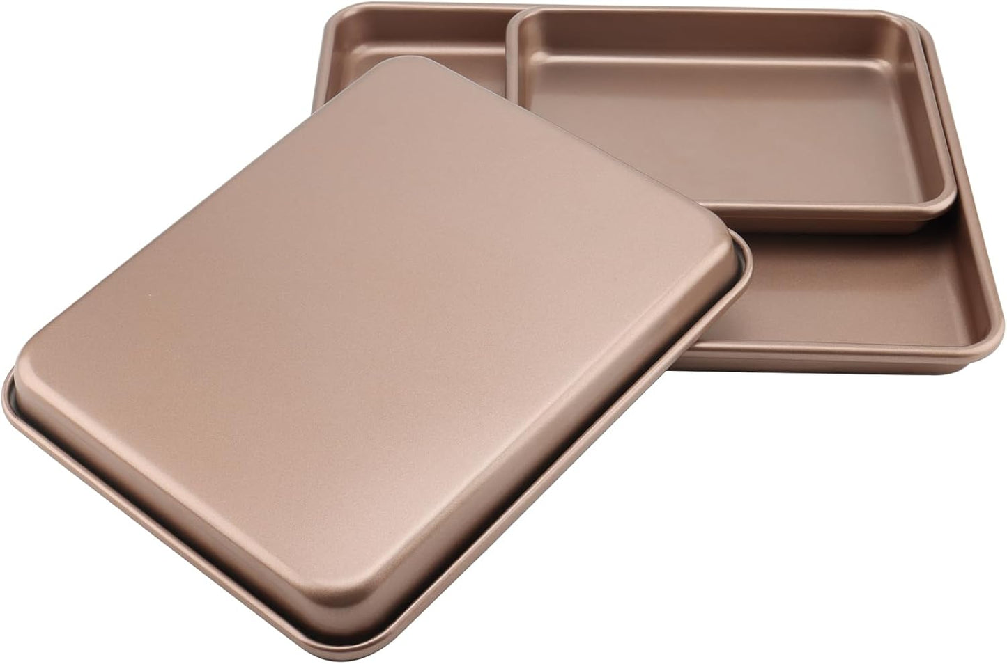 ZOENHOU Nonstick Baking Sheet Pan Set - 3 Sizes (9, 11, 13 Inch) | Rose Gold Cookie & Cake Trays