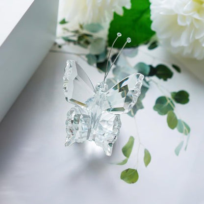 H&D Crystal Butterfly Figurine - Stunning Cut Glass Ornament with Crystal Ball Base | Clear Collectible