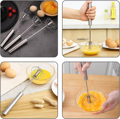 Skiennix Stainless Steel Egg Whisk - 2025 Upgrade Hand Push Blender & Milk Frother | 10-Inch Silver