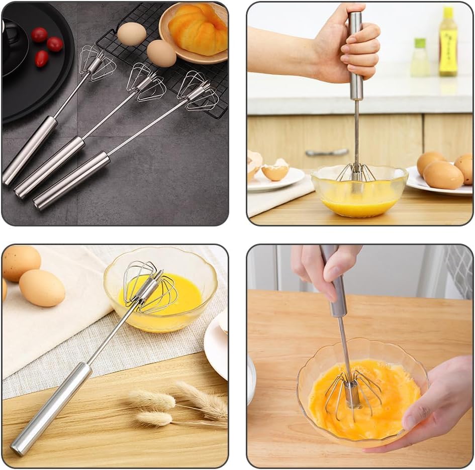 Skiennix Stainless Steel Semi-Automatic Whisk - 10-Inch Manual Mixer for Blending & Beating
