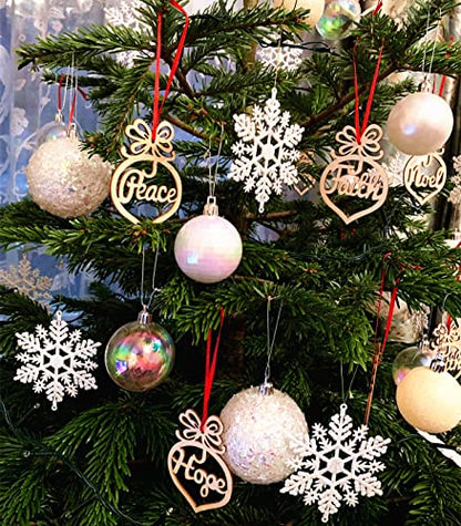 48 Pack Wooden Christmas Ornaments with Words for Holiday Decorations