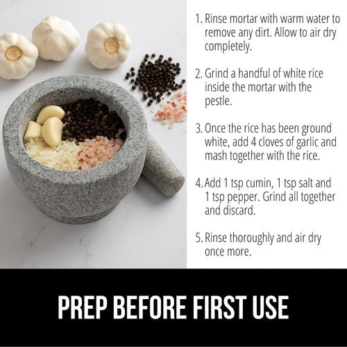 GORILLA GRIP Heavy Duty Mortar and Pestle Set - 100% Granite Stone Guacamole Bowl | 1.5 Cup Gray