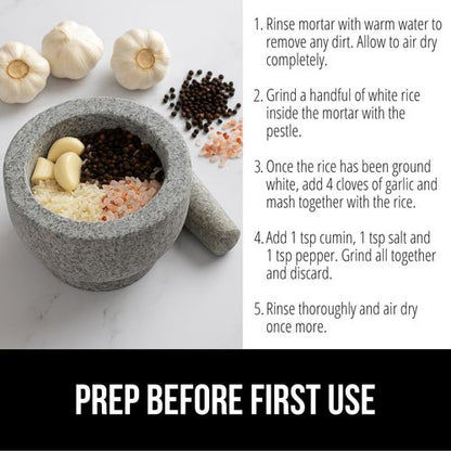 GORILLA GRIP Heavy Duty Mortar and Pestle Set - 100% Granite Stone Guacamole Bowl | 1.5 Cup Gray