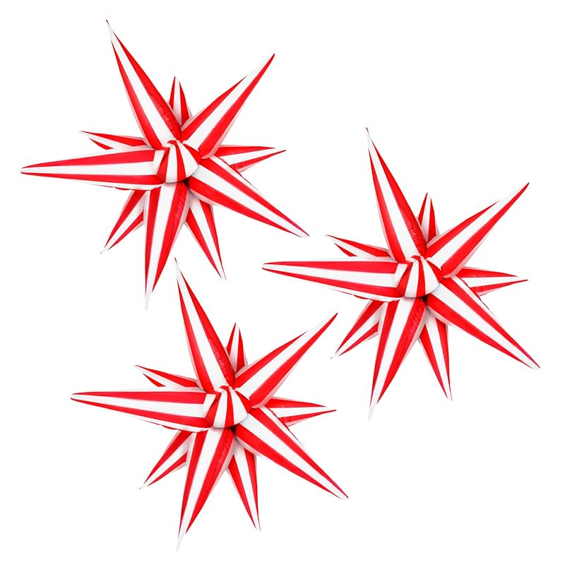 3Pcs 26Inch 3D Explosion Star Foil Balloons - Red & White Cone Burst Set (Variation: Red White)