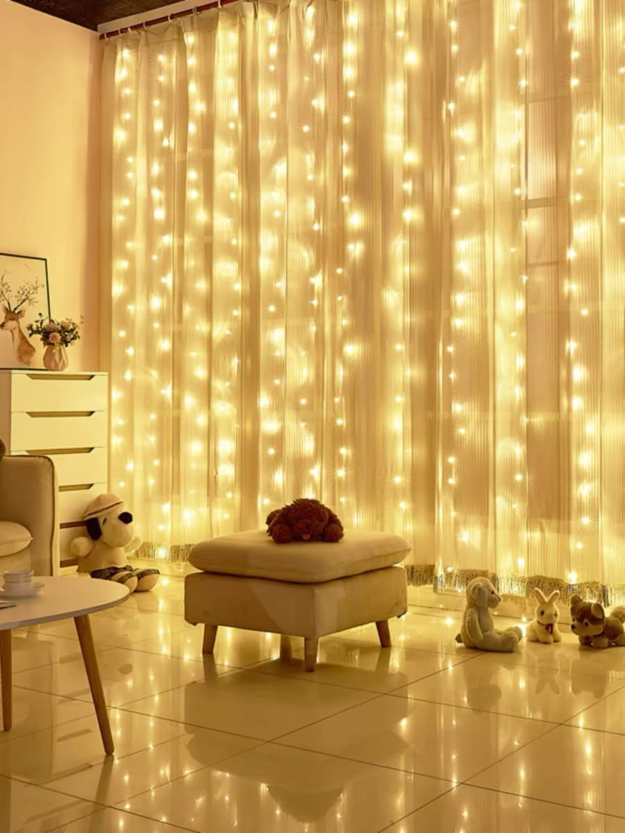 Skiennix 300 LED Curtain Lights - 3M x 3M Fairy String Lights for Parties & Weddings | USB Plug, 8 Modes, Warm White