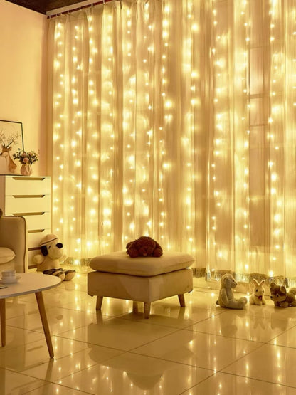 Skiennix 300 LED Curtain Lights - 3M x 3M Fairy String Lights for Parties & Weddings | USB Plug, 8 Modes, Warm White