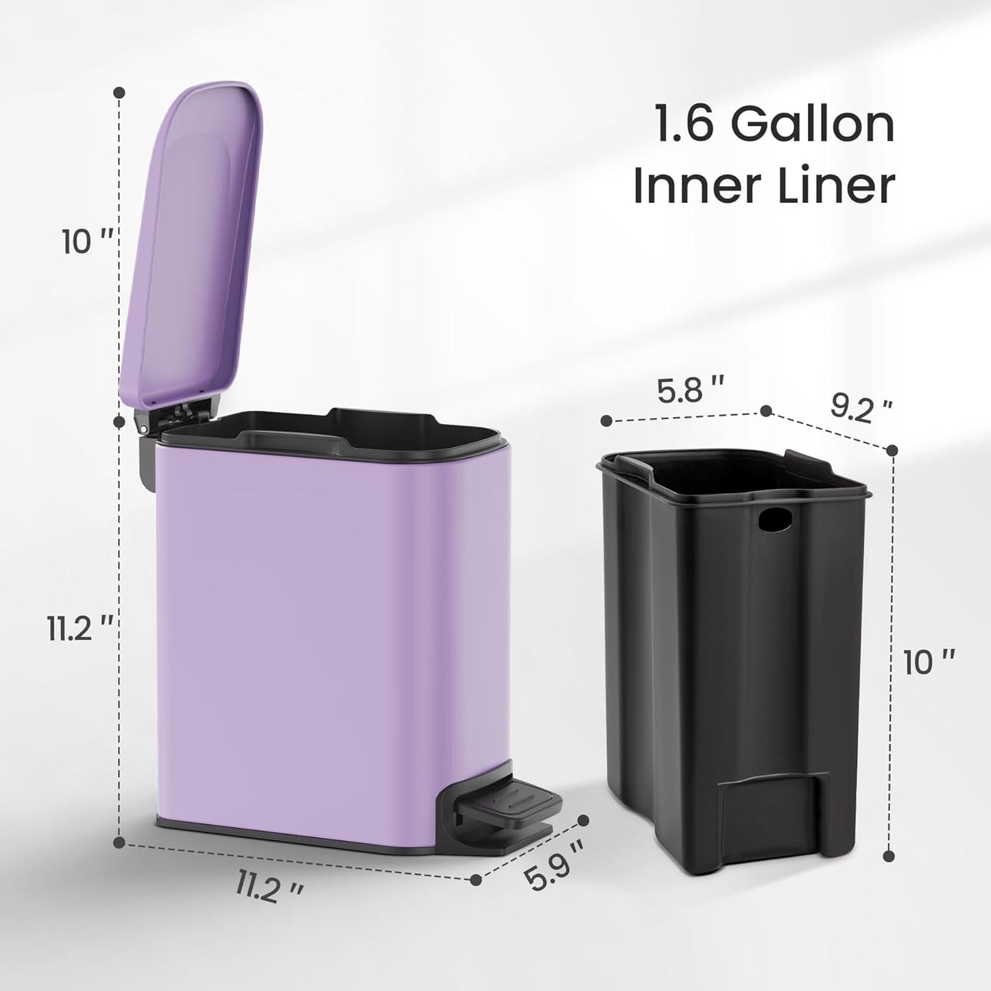 Cesun Small Bathroom Trash Can - Soft Close Lid & Step Pedal, 6L Stainless Steel | Anti-Fingerprint Finish (Purple)