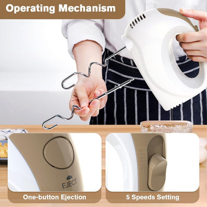 Skiennix 5-Speed Electric Hand Mixer - Portable & Lightweight with Whisk and Traditional Beaters, 120 Watts