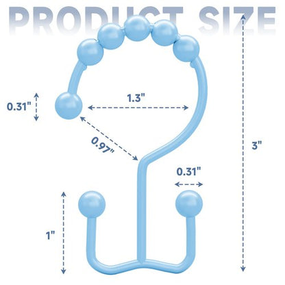 Titanker Shower Curtain Hooks, Rust Resistant Shower Curtain Rings for Bathroom, Metal Double Glide Shower Hooks Hangers for Bathroom Shower Rods Curtains, Set of 12 Hooks - Blue