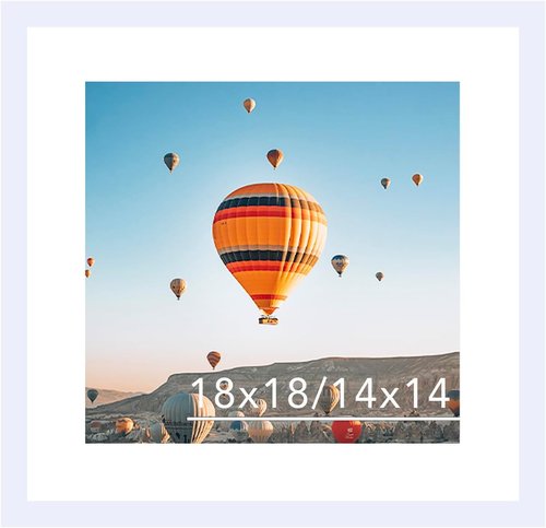 JCJMY 18x18 Picture Frame - White Wall Display with 14x14 Mat & Shatter Resistant Plexiglass