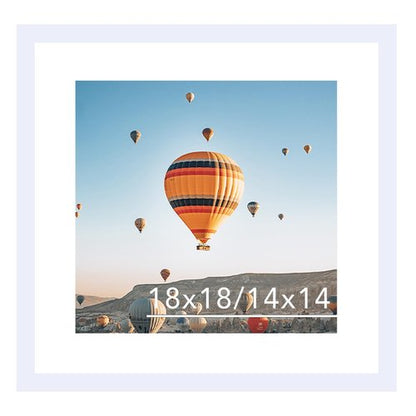 JCJMY 18x18 Picture Frame White with 14x14 Mat, Display Photo 14x14 with Mat or 18 x 18 Without Mat, Wall Hanging Large 18x18 Poster Frame with Shatter Resistant Plexiglass, White