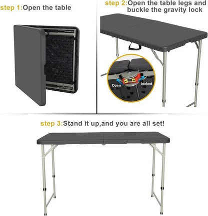 Heavy Duty 4 Foot Folding Table by [Brand Name] - Adjustable Height 22-30 Inch | Portable Indoor/Outdoor Use