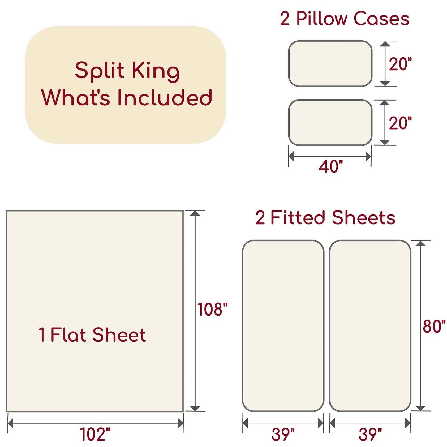 Mellanni Split King Sheets Set - 5 PC Iconic Collection Bedding - Hotel Luxury, Extra Soft, Cooling Bed Sheets - Wrinkle, Fade, Stain Resistant (Split King, Brown)