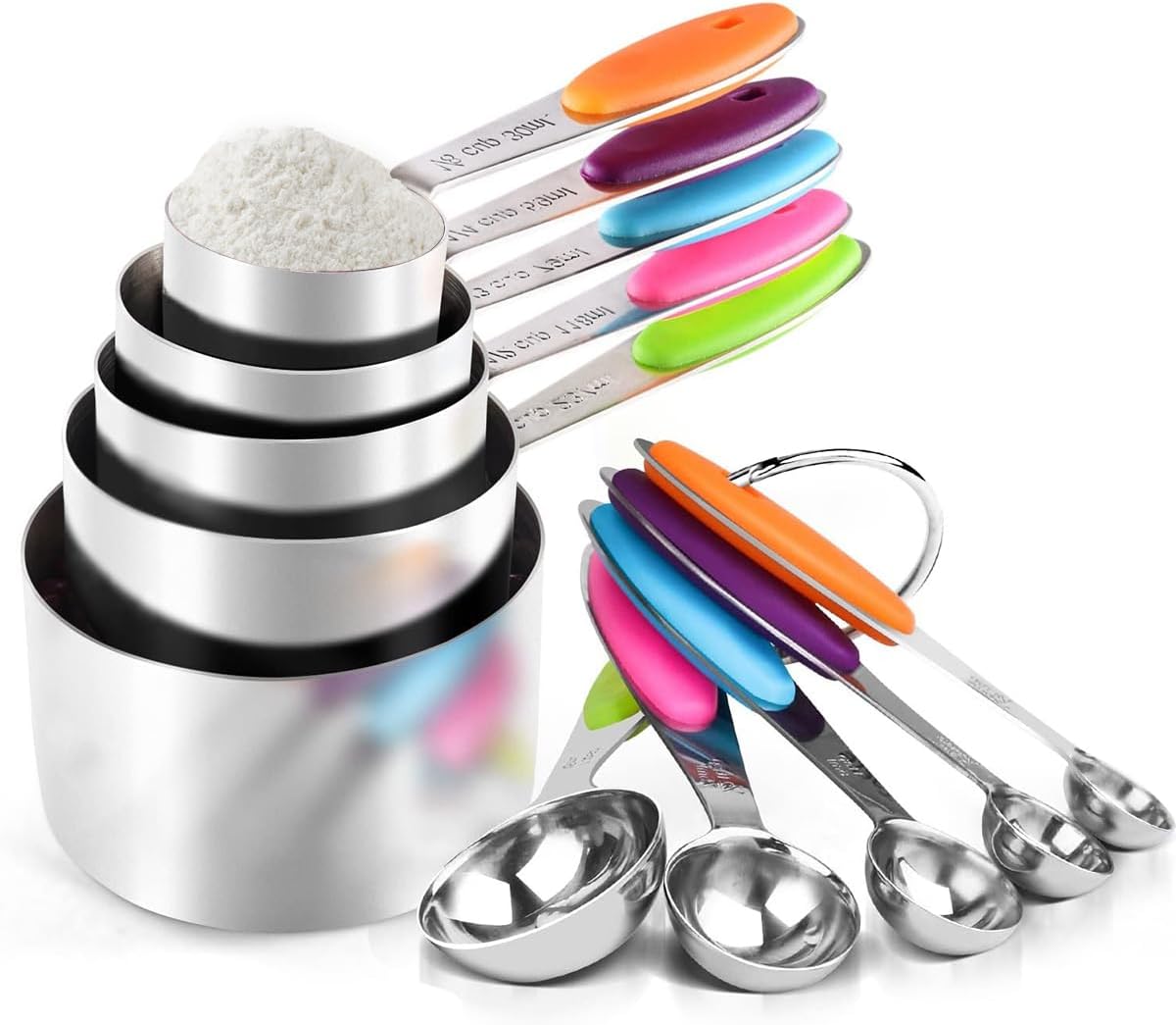 Skiennix Measuring Cups and Spoons Set - 10-Piece Stainless Steel with Silicone Handles | Stackable & Easy to Store