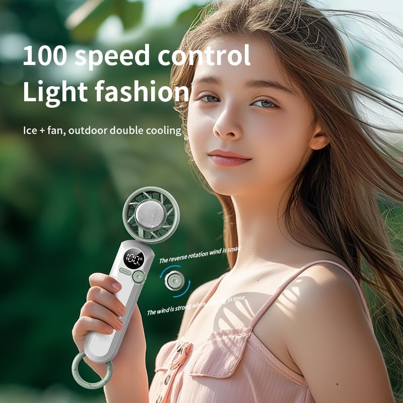 Skiennix Handheld Mini Fan - Portable Rechargeable Turbo Fan With Ice Cooler & Adjustable Speed | Foldable Hook & Lanyard