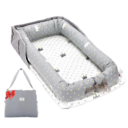 **Baby Lounger | 100% Cotton Breathable Infant Support Cushion - Adjustable Size, Portable for Home & Travel (Crown Grey)**