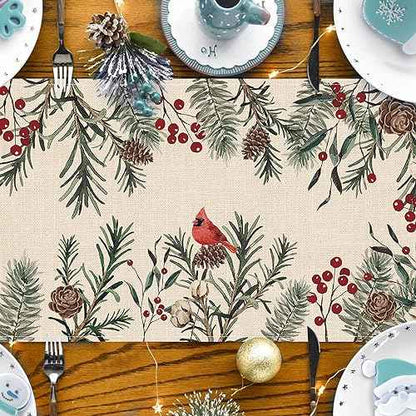 Seliem Winter Pine Needle Branches Table Runner, Pine Cone Cardinal Red Birds Berry Farmhouse Kitchen Dining Table Decor, Christmas Holiday Home Decoration Indoor Outdoor Party Supply 13 x 72 Inches