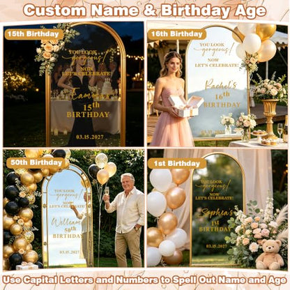 Golden Gorgeous Birthday Welcome Mirror Decals Custom Sign for Party