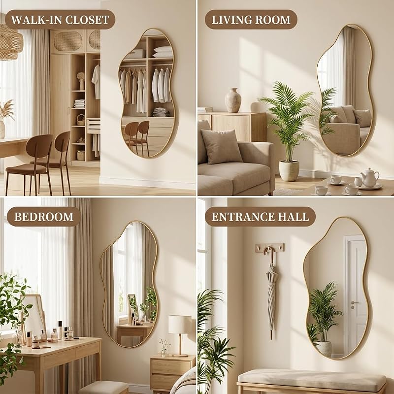 26" x 48" Irregular Wall Mirror – Black & Gold Oval-Edge Framed