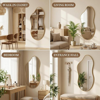 26" x 48" Irregular Wall Mirror – Black & Gold Oval-Edge Framed