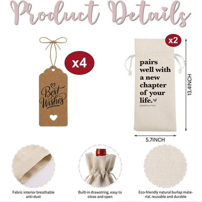 2Pc Funny New Chapter Wine Bag New Beginnings Gifts for Women Men Farewell Gifts for Friends Going Away Gifts for Coworkers Women Men Moving Away Gifts for Friends New Teacher Gifts