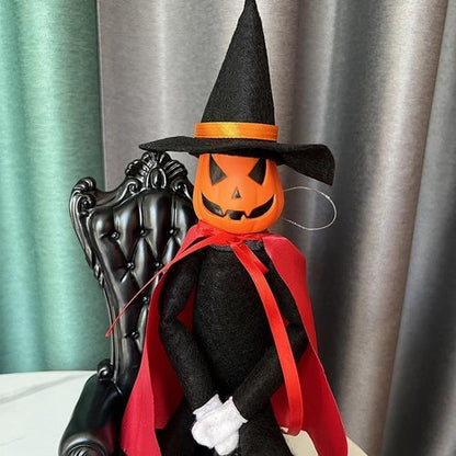 Danoni Halloween Pumpkin Elf Doll - Handmade Pumpkin Toy with Black Hat & Cape for Autumn Decor (Red)