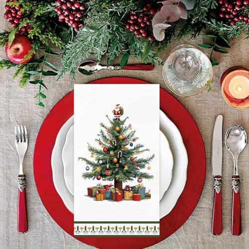 Green Christmas Tree Disposable Paper Napkins 3-Ply Holiday Dinner Set for Xmas