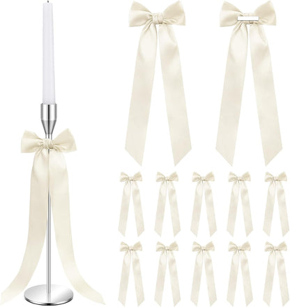 Teenyyou 12 Pcs Ivory Candlestick Bows - 13 Inch Large Coquette Table Decor & Candle Holders